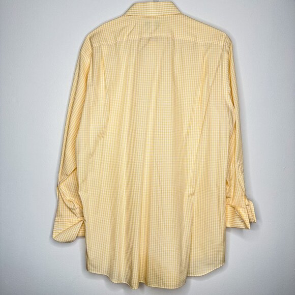 Paul Fredrick Yellow Gingham Check‎ Men's Dress Shirt 16.5 x 33 French Cuffs - Picture 7 of 8
